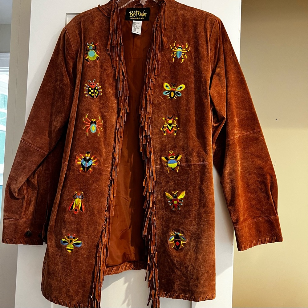 Bob Mackie Wearable Art - Brown Leather Jacket with Embroidery